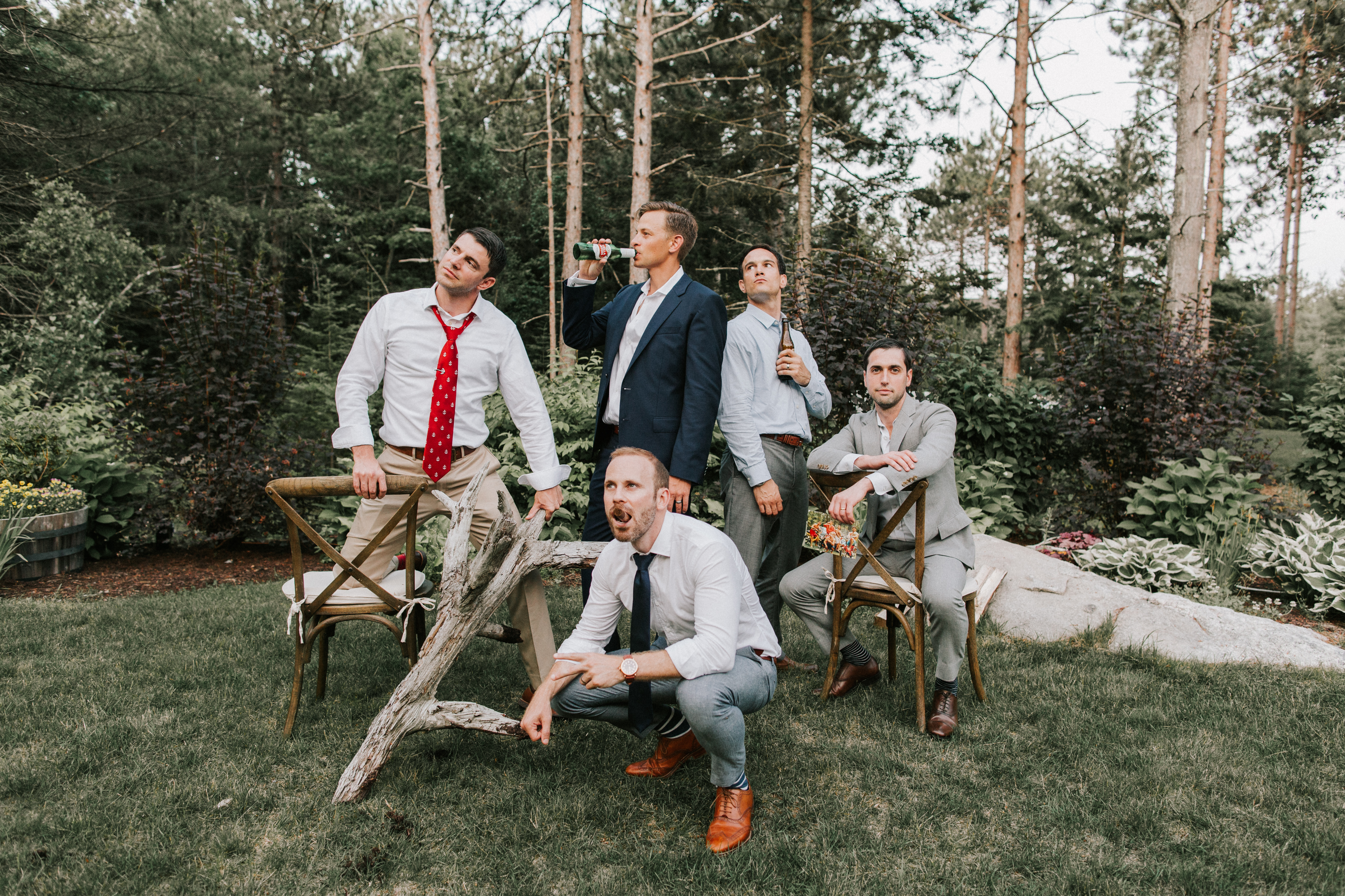 Groom and friends at Hidden Pond Wedding in Kennebunkport, Maine