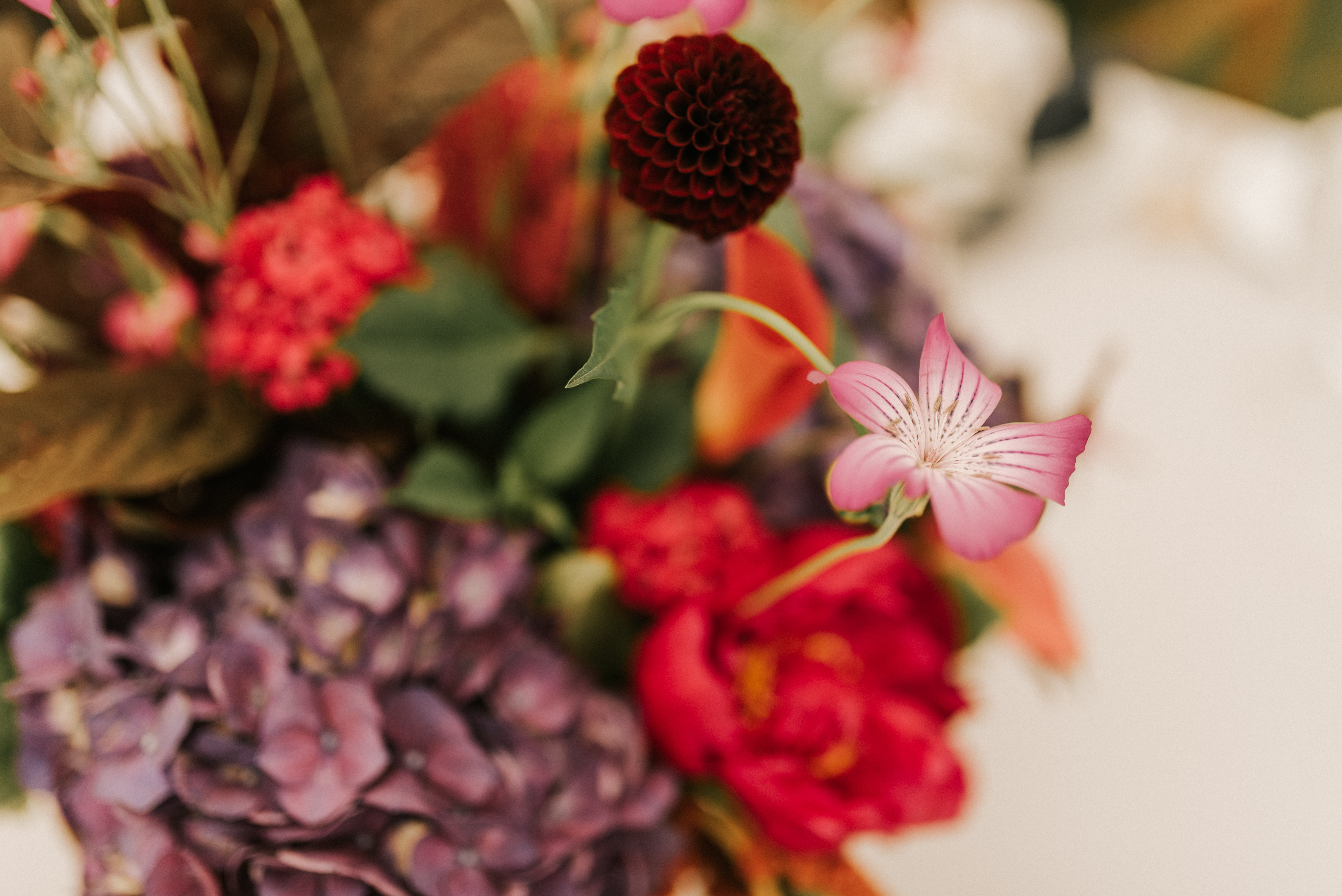 Bright florals from Snell Family Farm at Hidden Pond wedding 